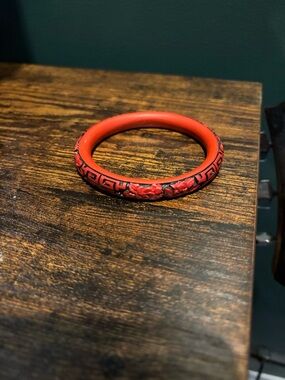 Vintage Chinese Carved Cinnabar Red Floral  Bangle Bracelet